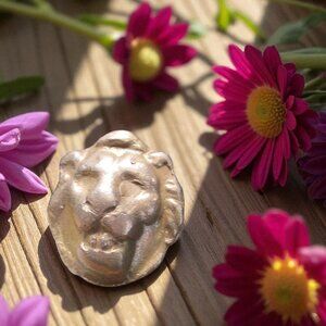 Antique Lion Ring, Hand Cast Bronze, Size 10